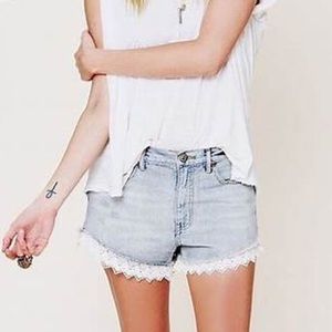 Free People Lace Trim Denim Short